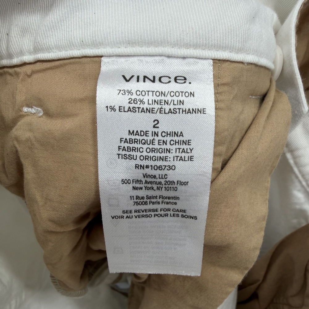 Vince High Waisted Shorts Women 2 White Canvas Pockets Linen Blend Pleated Front - Picture 8 of 10
